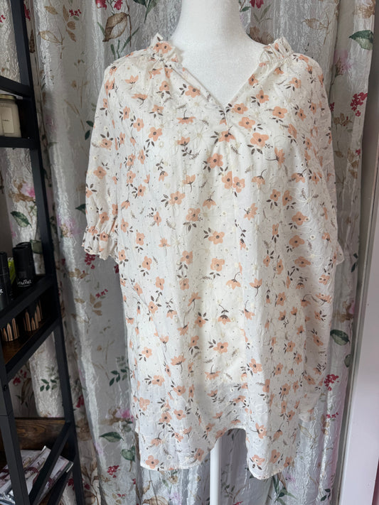 White Floral Puff Sleeve Blouse