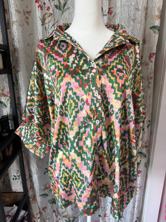 Dark Green Abstract Loose Blouse
