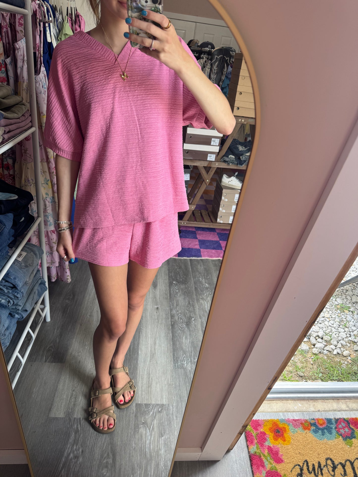 Pink V Neck Set