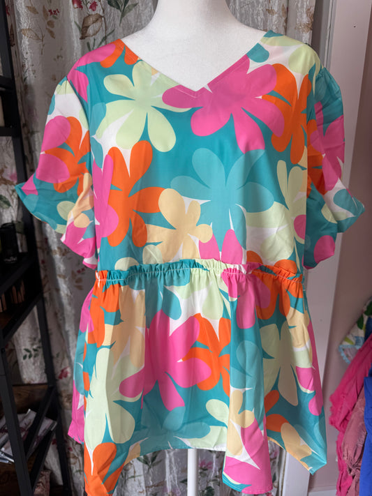 Pink Floral Print Blouse