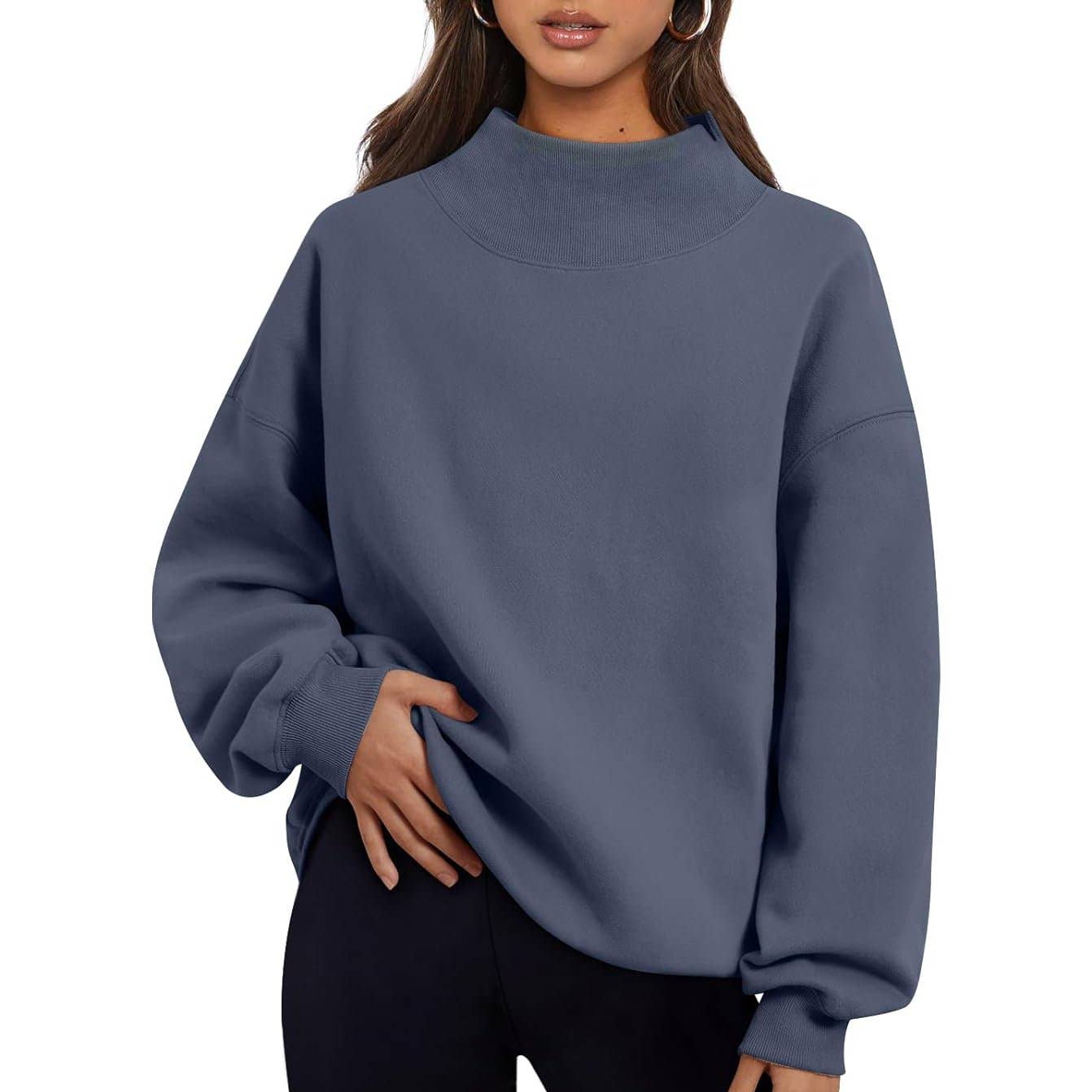 Solid Color Mock Neck Fleece Sweatshirt