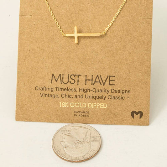 Gold Dipped Side Cross Pendant Necklace