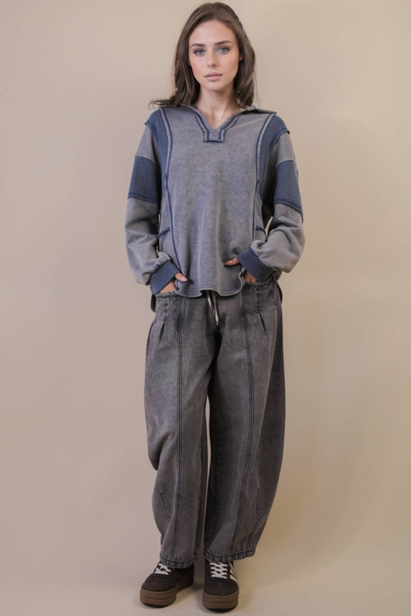 Mineral Washed Oversized French Terry Knit Top